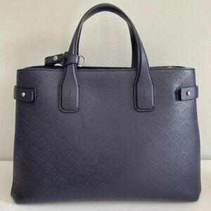 Burberry Navy Blue Medium Perforated Logo Leather Banner Bag